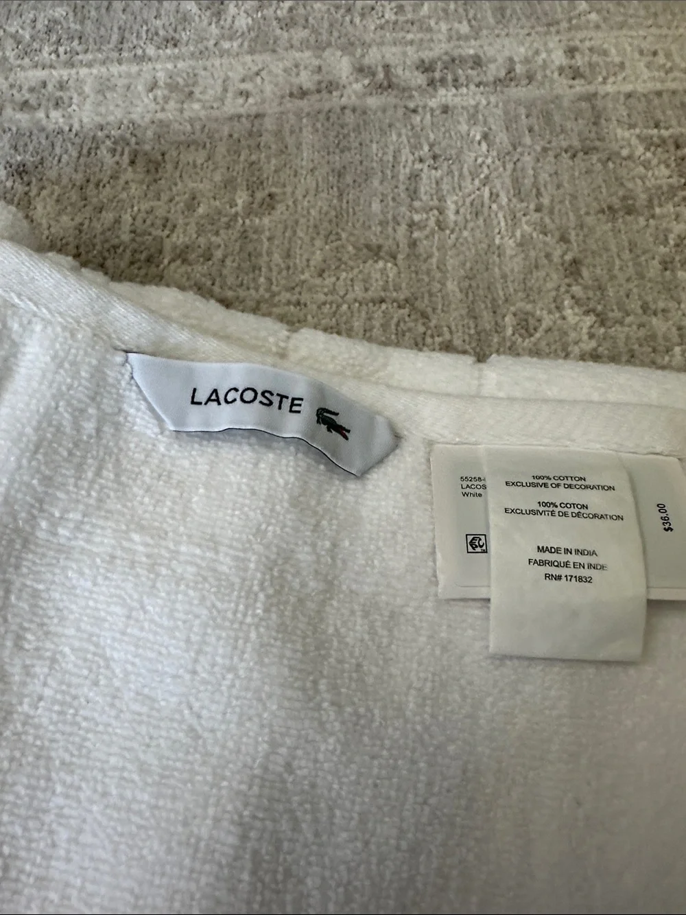 Lacoste Home Heritage Croc Scale Cotton White Bath Towel, 30